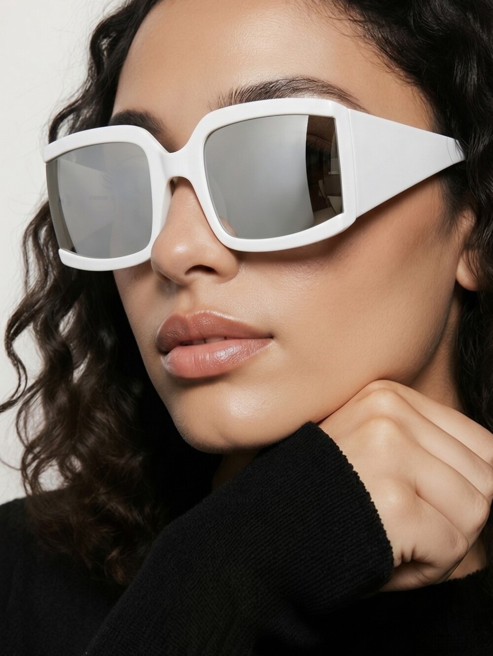 NWT OVERSIZED WHITE MIRROR SQUARE DESIGNER 🕶 SUNGLASSES w case